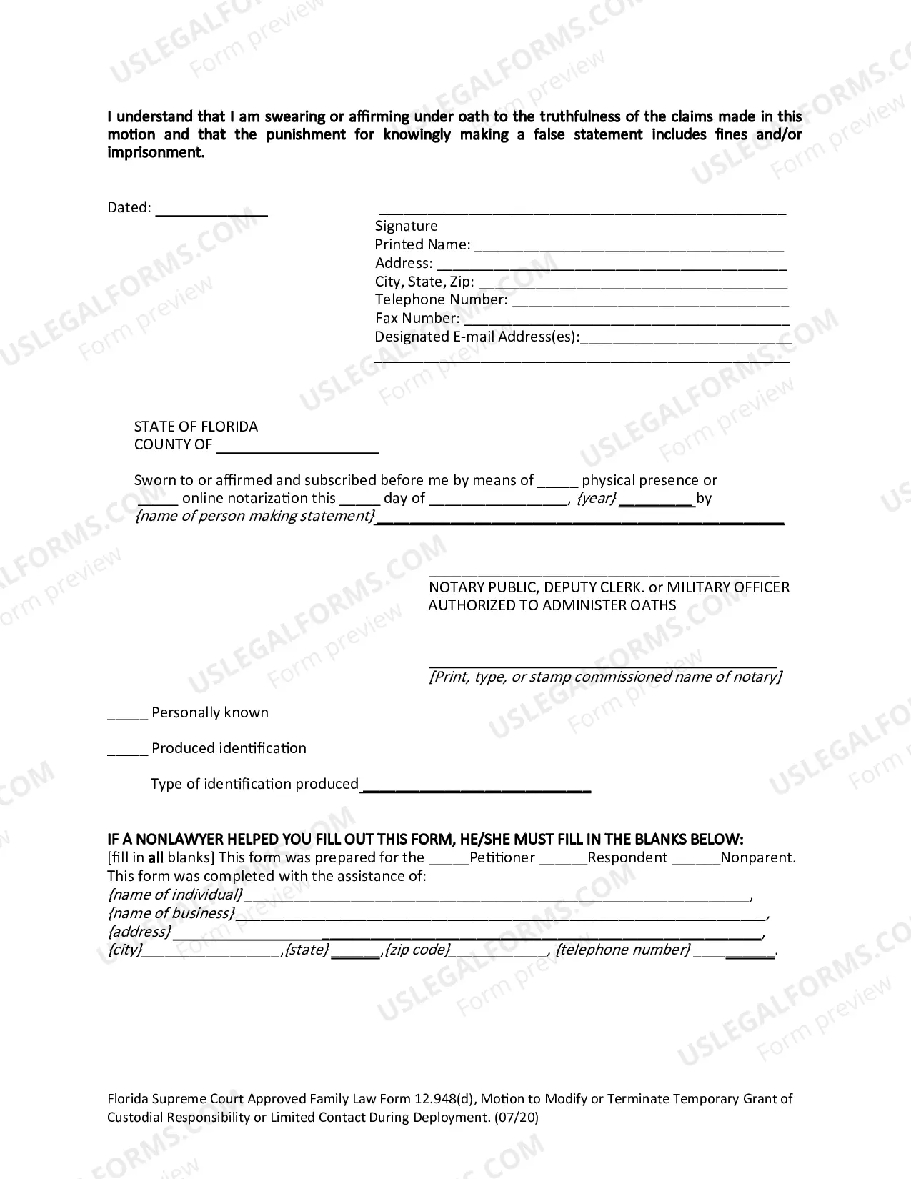 Preview Motion to Modify or Terminate Temporary Grant of Custodial Responsibility or Limited Contact to Nonparent During Deployment