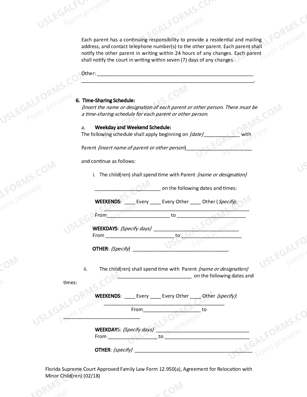 Preview Agreement for Relocation with Minor Child(ren)