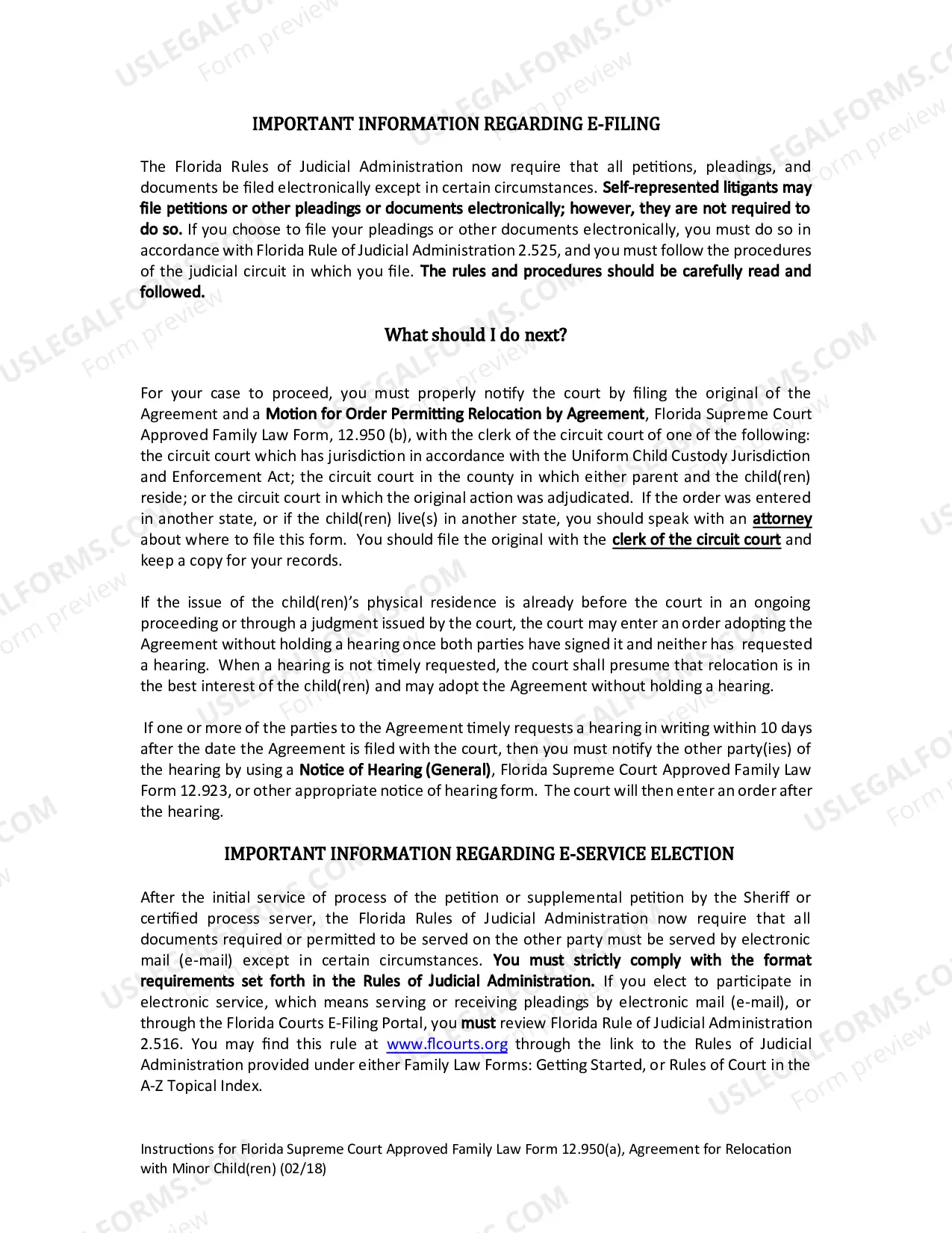 Preview Agreement for Relocation with Minor Child(ren)