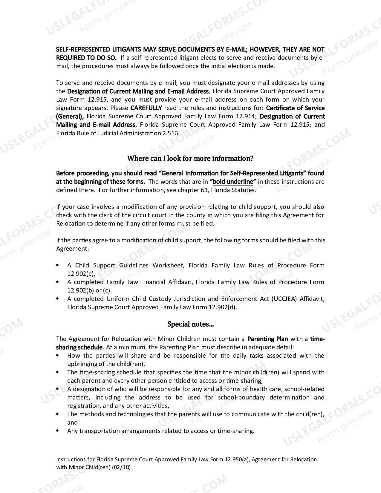 Preview Agreement for Relocation with Minor Child(ren)