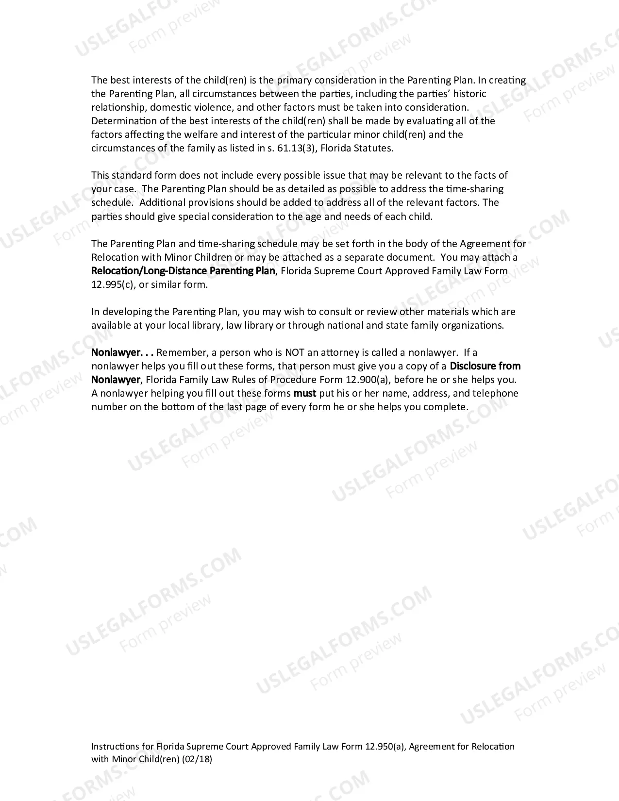 Preview Agreement for Relocation with Minor Child(ren)