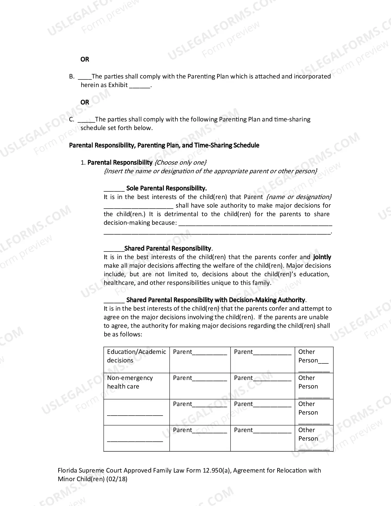 Preview Agreement for Relocation with Minor Child(ren)