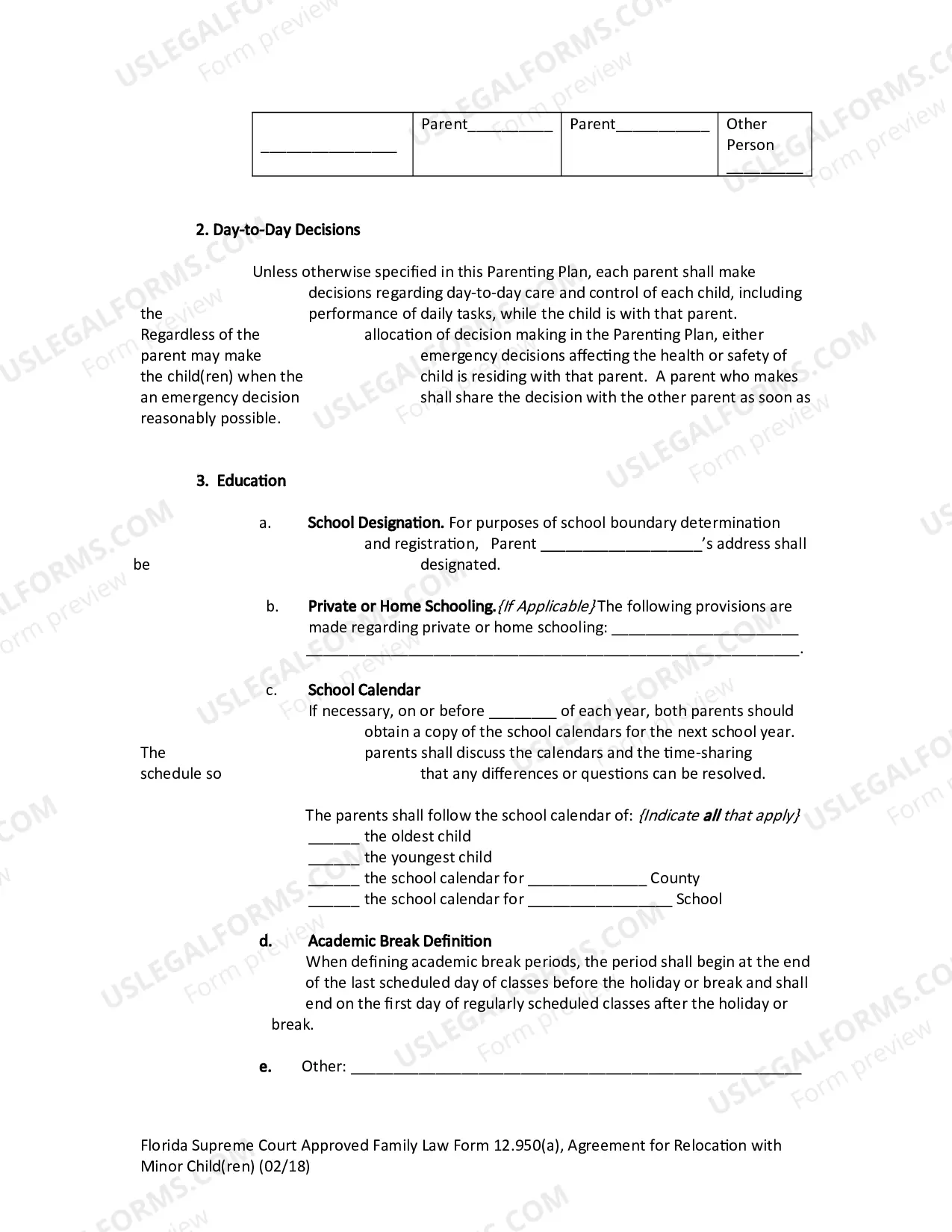 Preview Agreement for Relocation with Minor Child(ren)