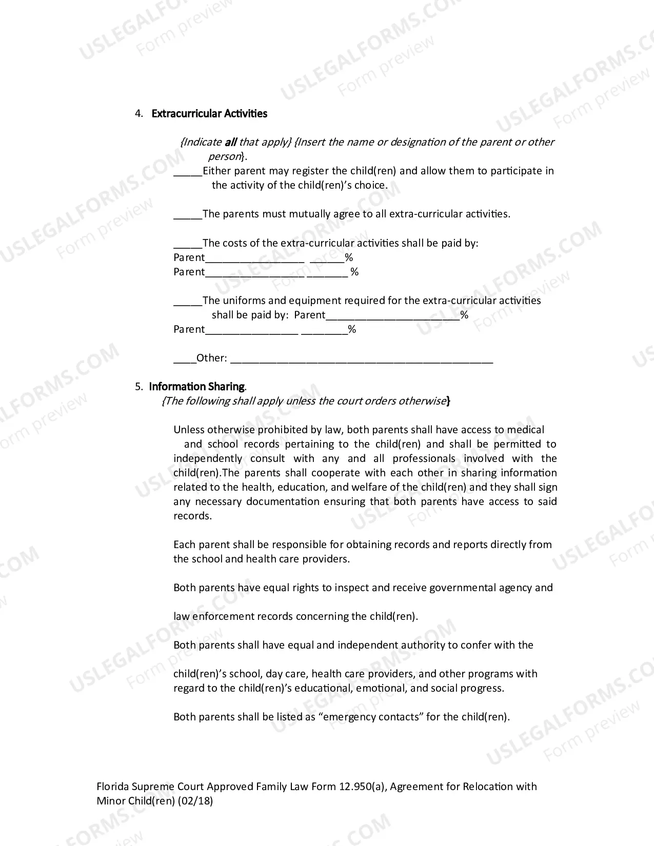 Preview Agreement for Relocation with Minor Child(ren)