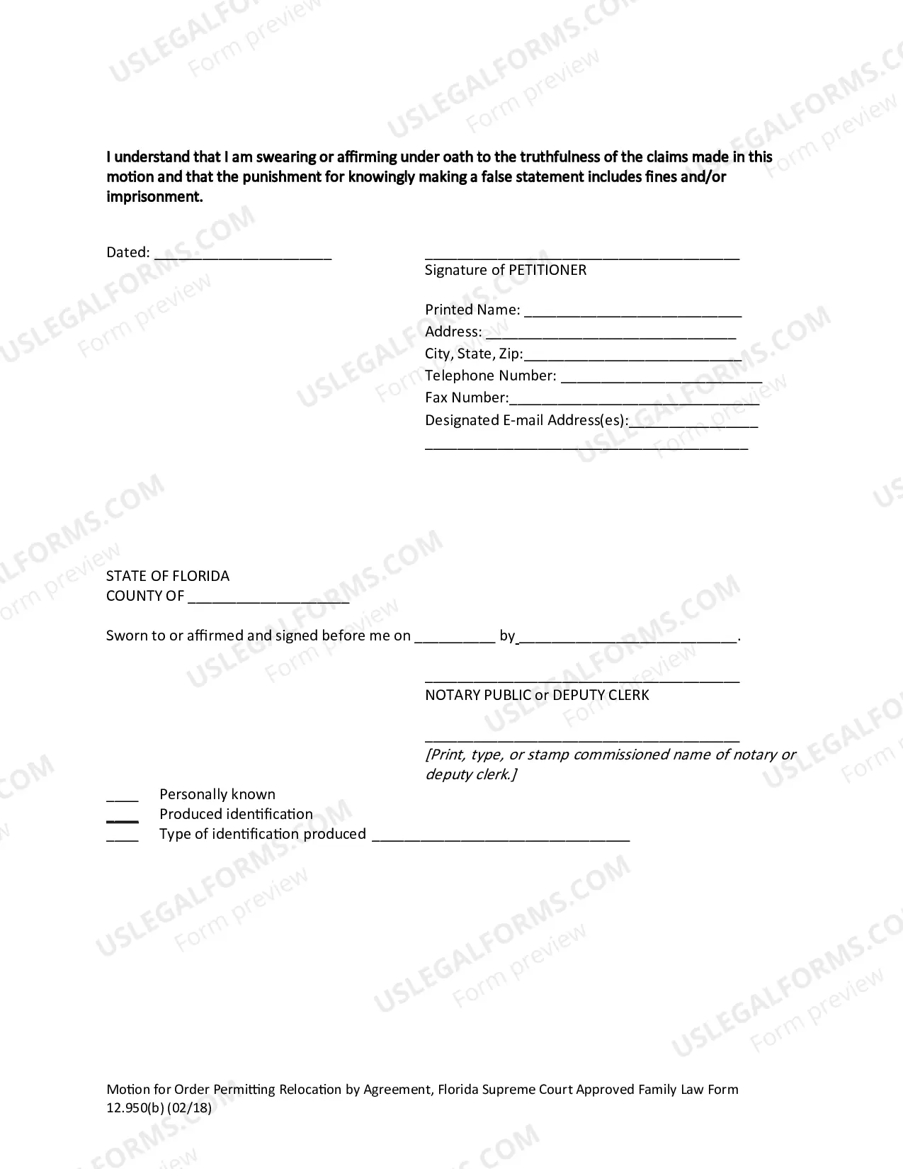 Preview Motion for Order Permitting Relocation by Agreement