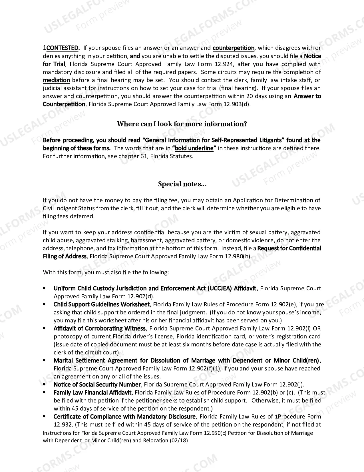 Preview Petition for Dissolution of Marriage with Dependent or Minor Child(ren) and Relocation