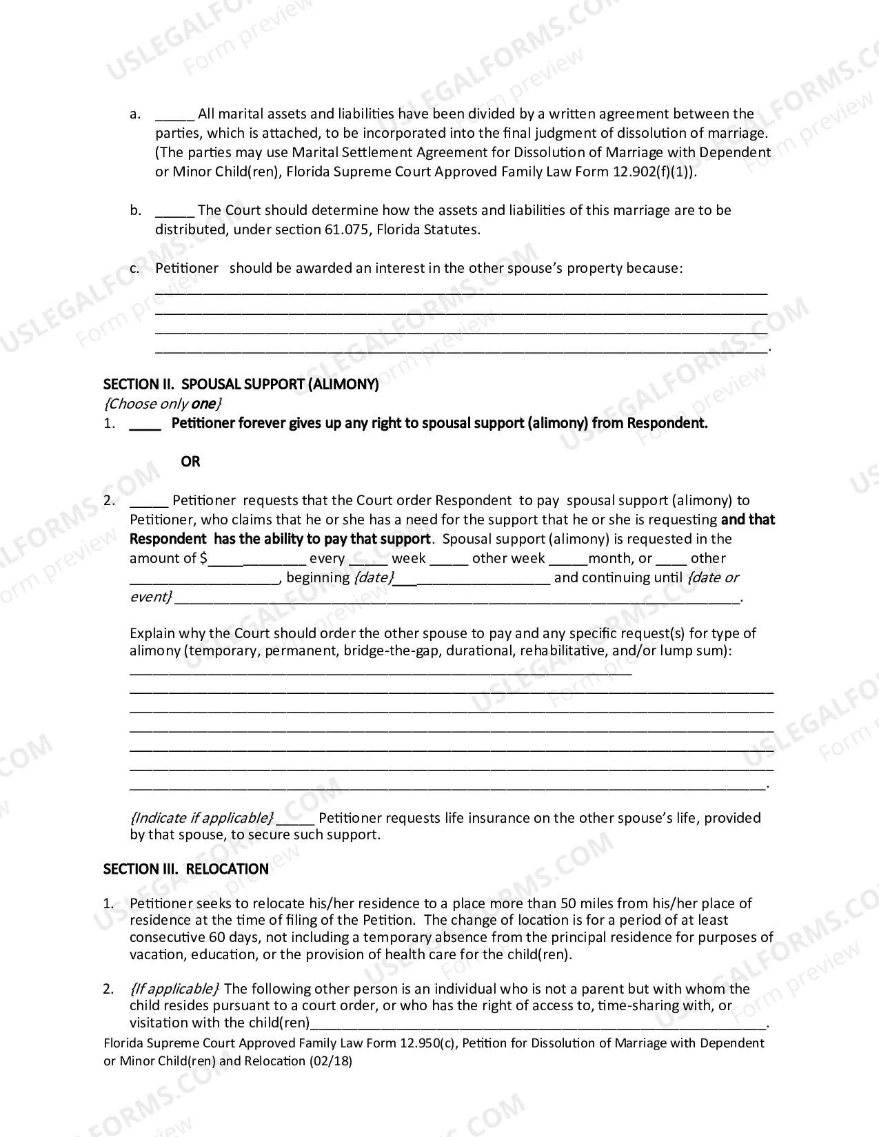 Preview Petition for Dissolution of Marriage with Dependent or Minor Child(ren) and Relocation