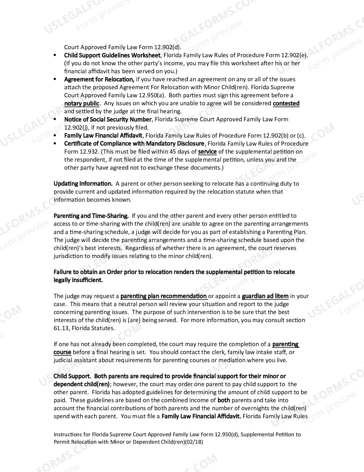 Preview Supplemental Petition to Permit Relocation with Minor Child(ren)