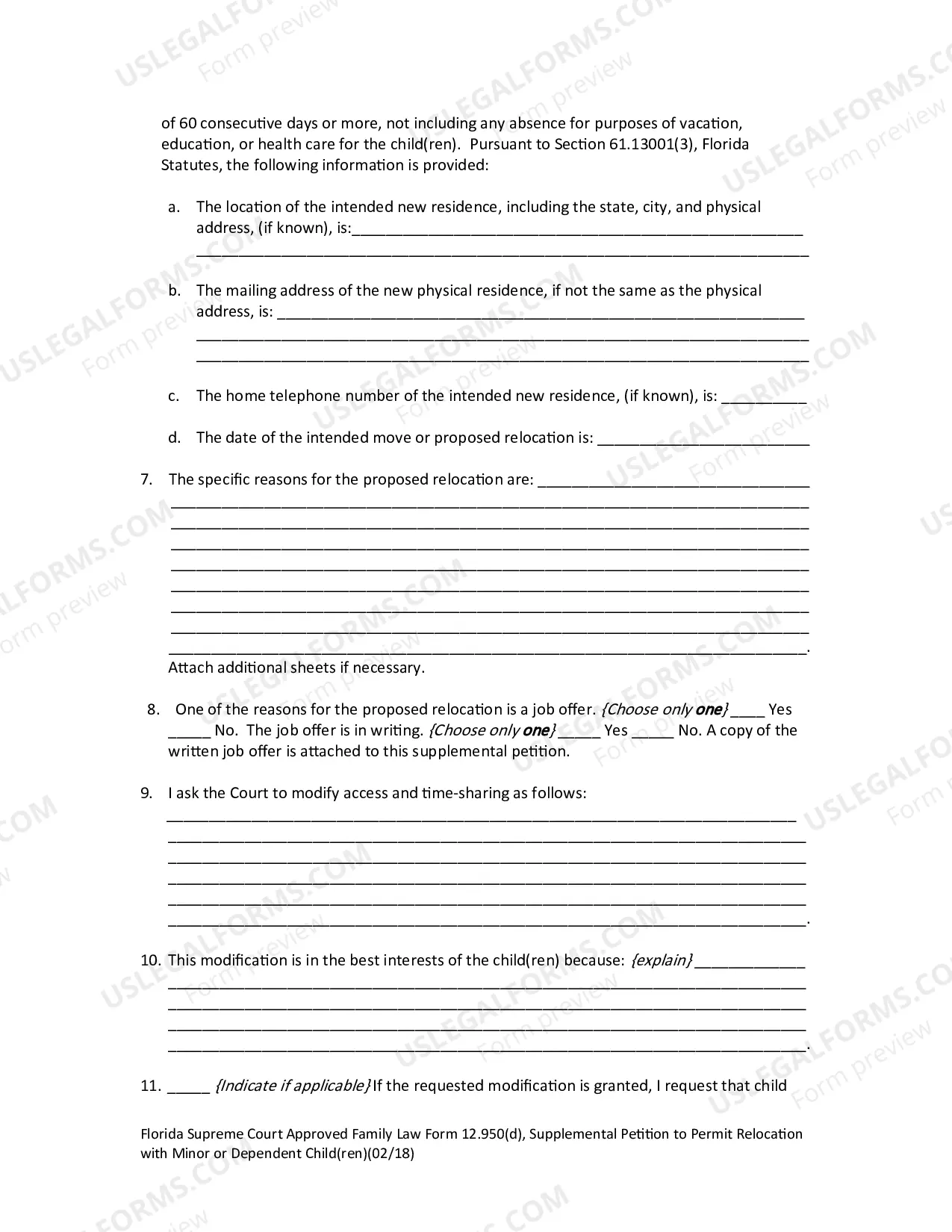 Preview Supplemental Petition to Permit Relocation with Minor Child(ren)
