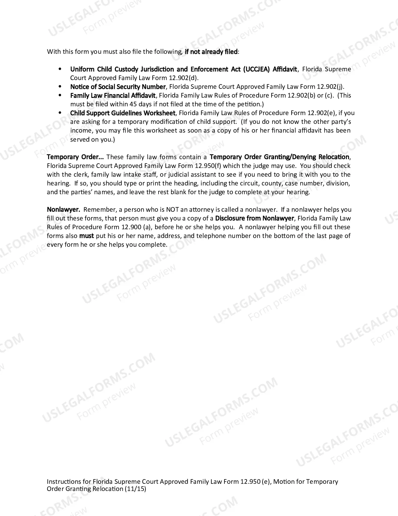 Preview Motion for Temporary Order Granting Relocation