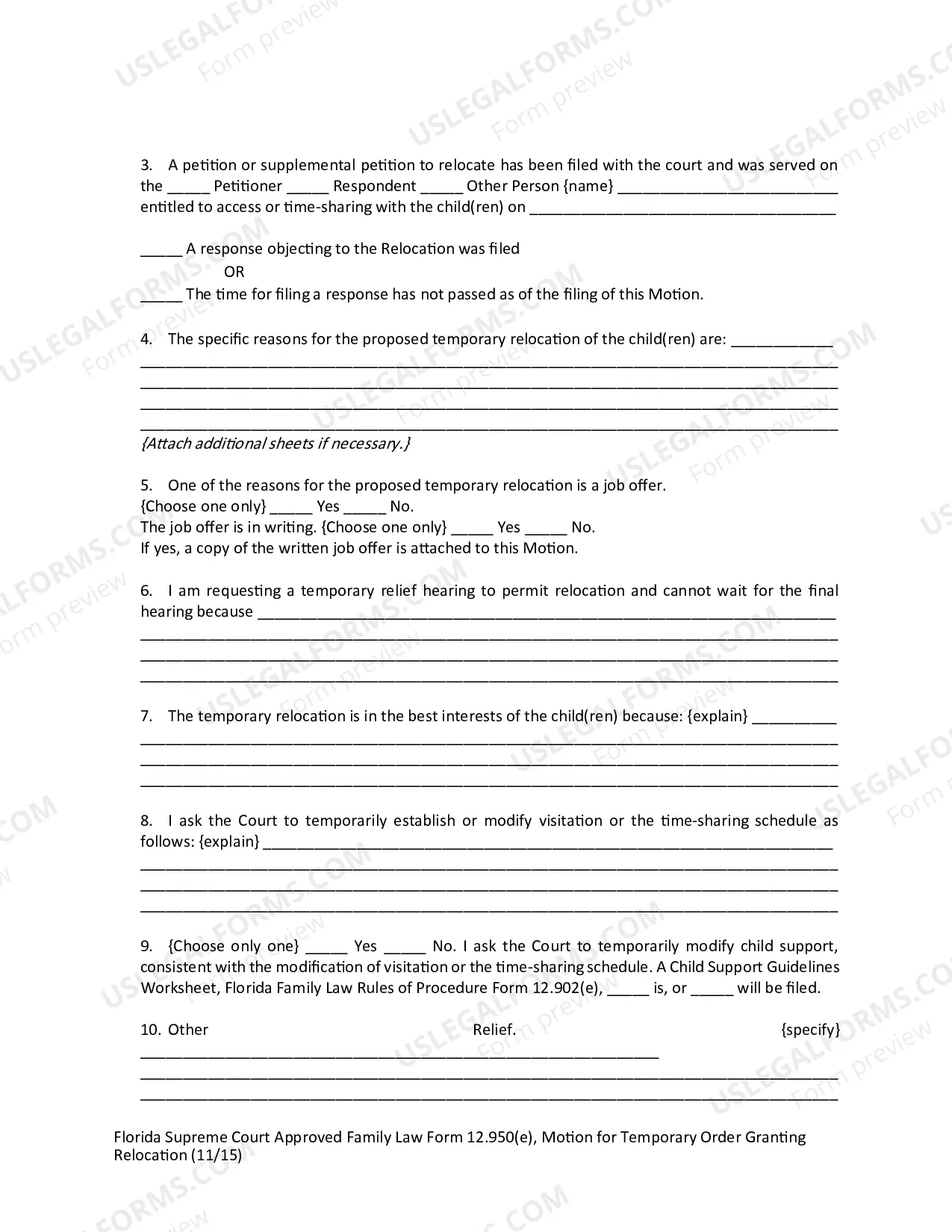 Preview Motion for Temporary Order Granting Relocation