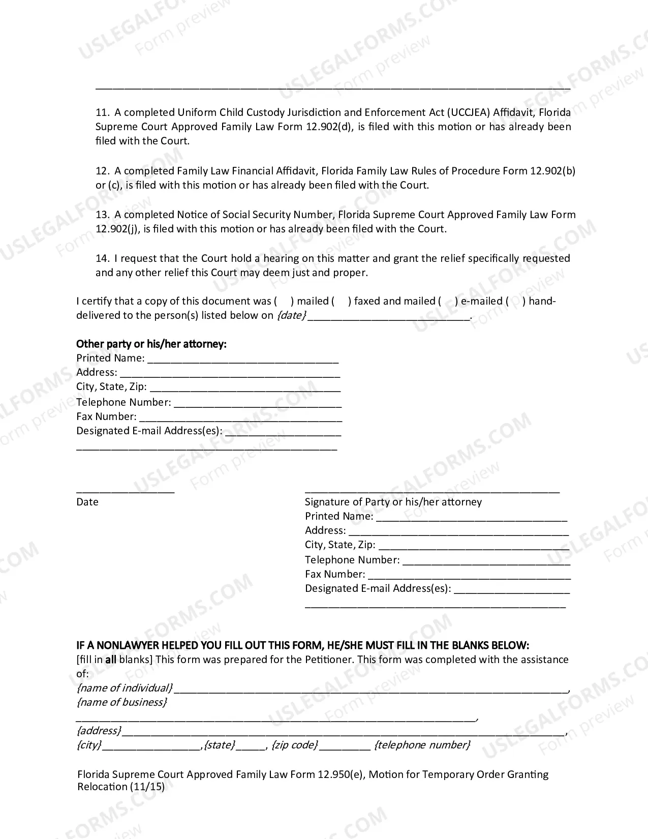 Preview Motion for Temporary Order Granting Relocation