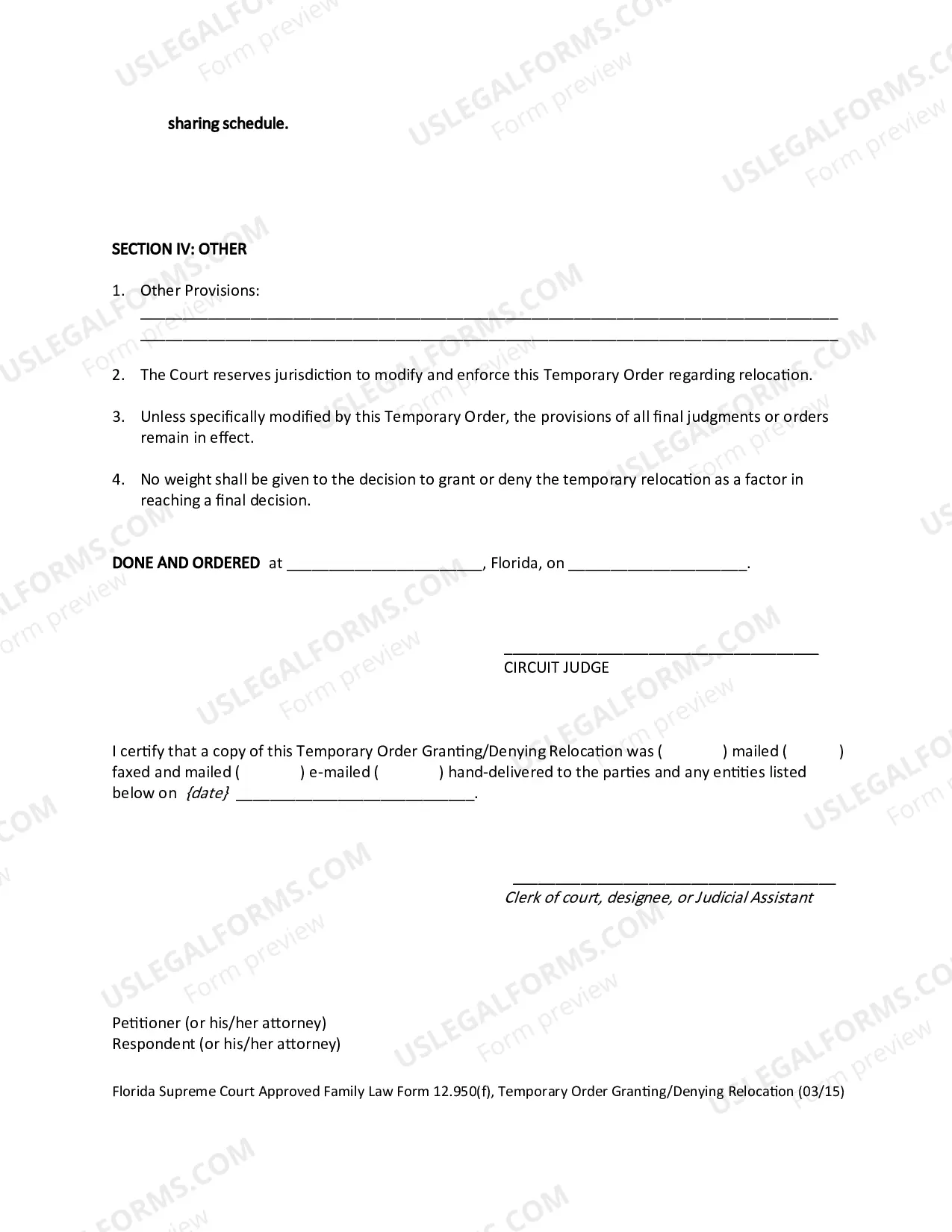 Preview Temporary Order Granting/Denying Relocation
