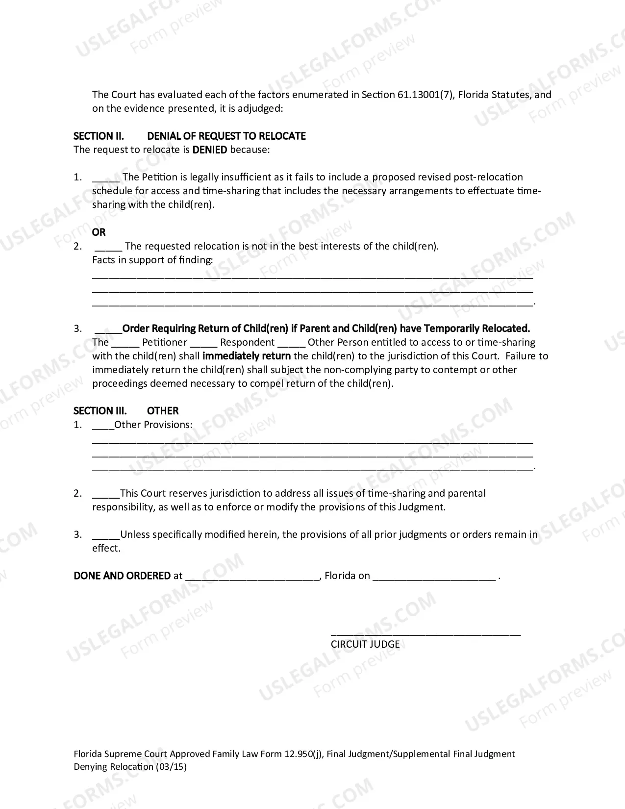 Preview Final Judgment/Supplemental Final Judgment Denying Relocation