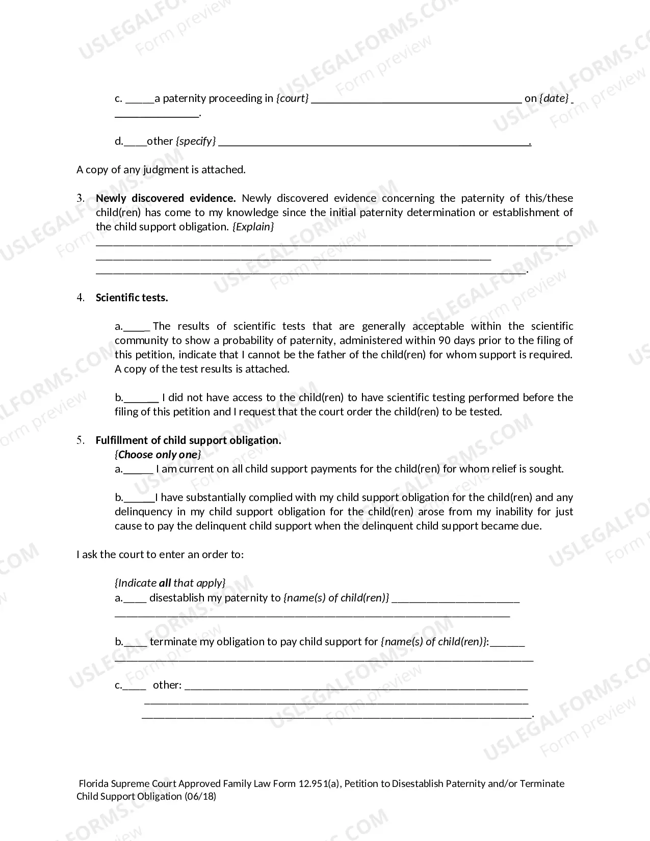 Preview Petition to Disestablish Paternity and/or Terminate Child Support Obligation