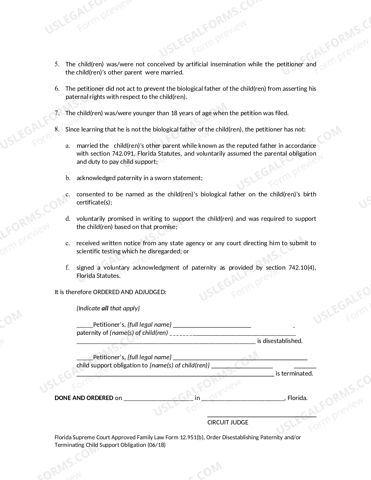 Preview Order Disestablishing Paternity and/or Terminating Child Support Obligation