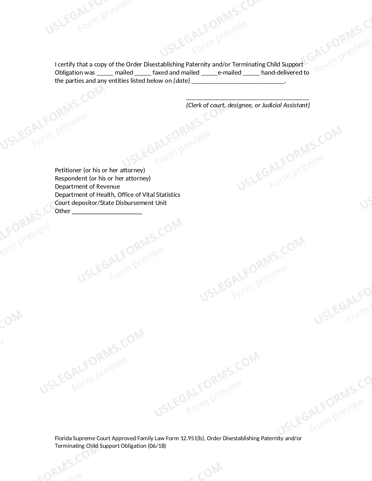 Preview Order Disestablishing Paternity and/or Terminating Child Support Obligation