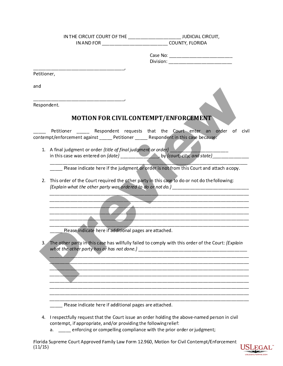 Florida Forms Contempt And Enforcement Fillable Printable Forms Free
