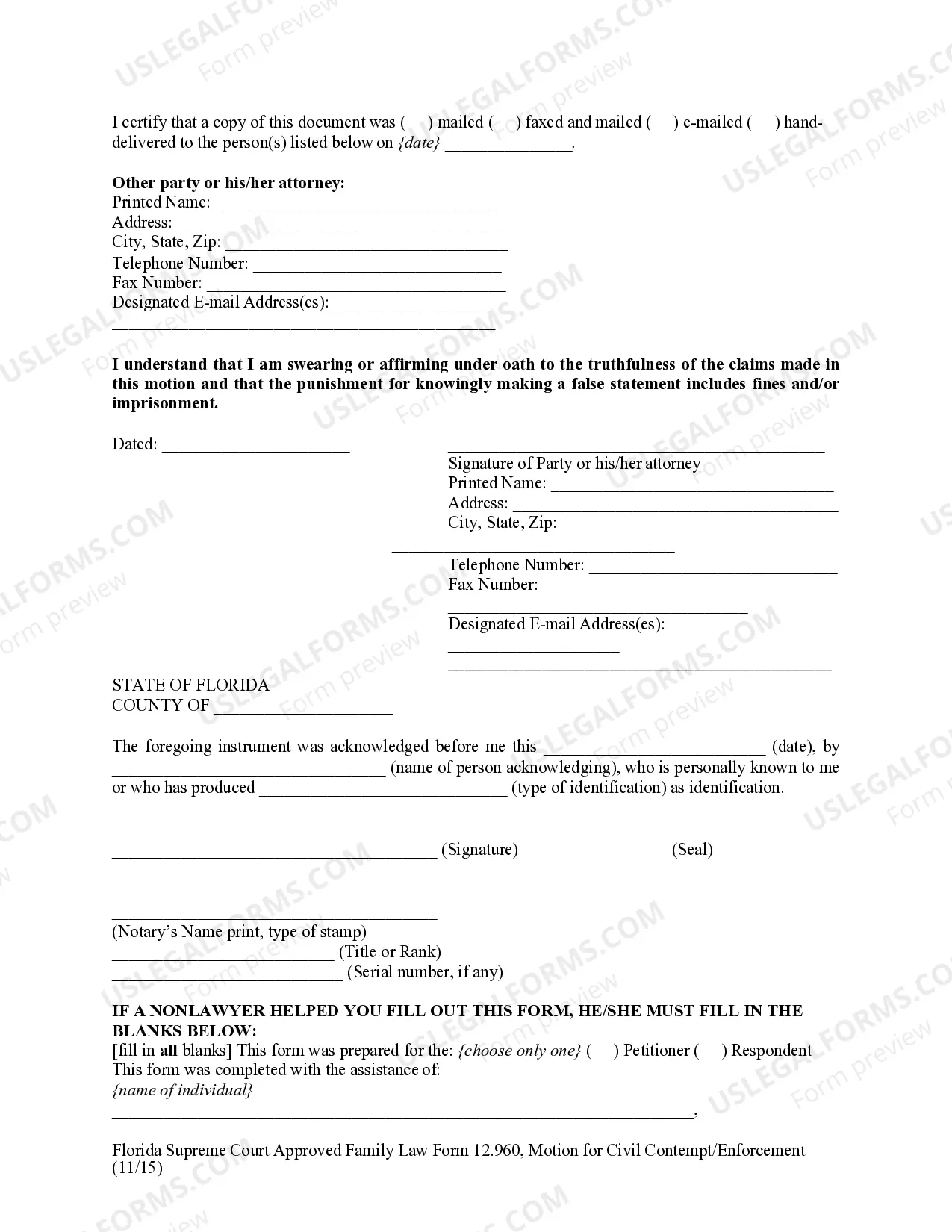 Preview Motion for Civil Contempt - Enforcement