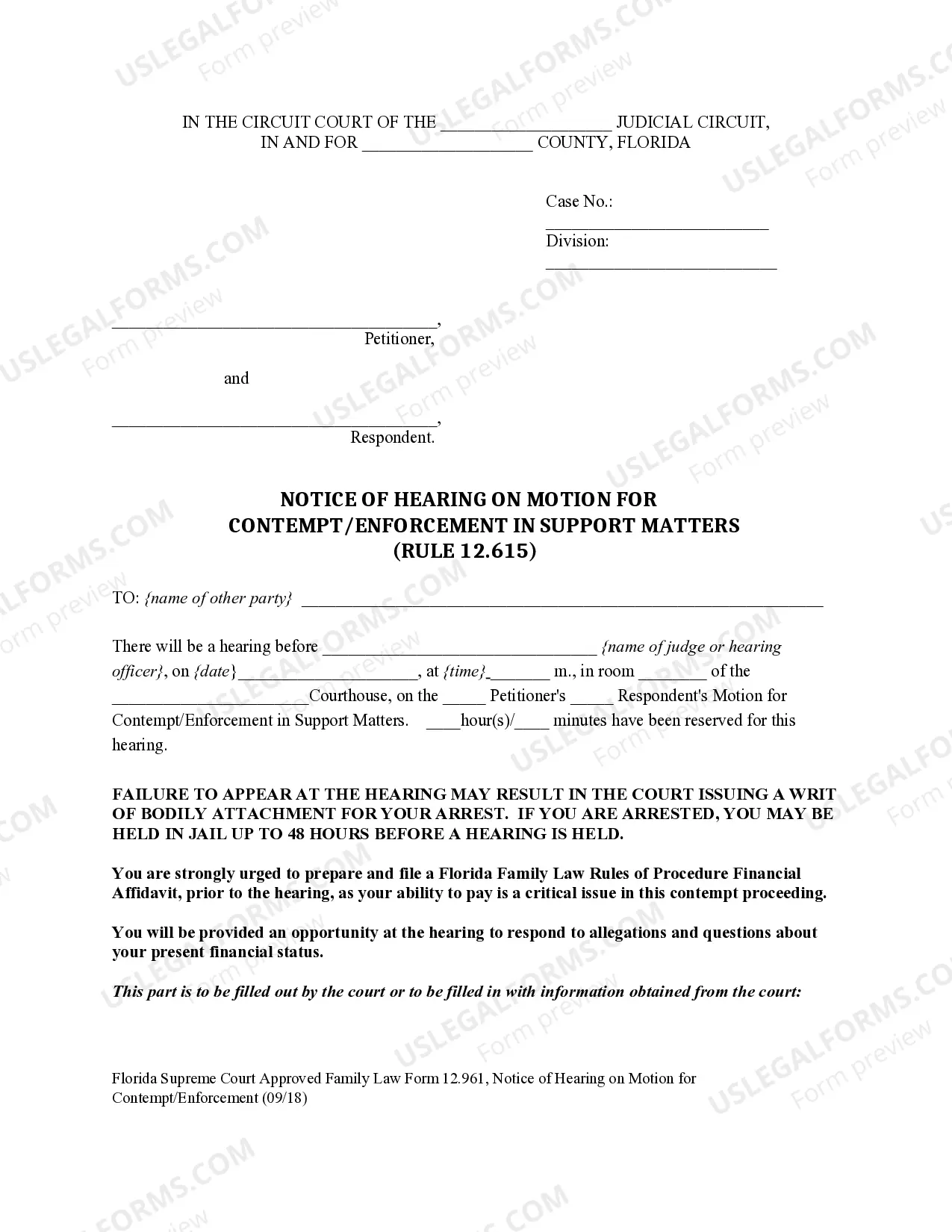 Preview Notice of Hearing on Motion for Contempt - Enforcement