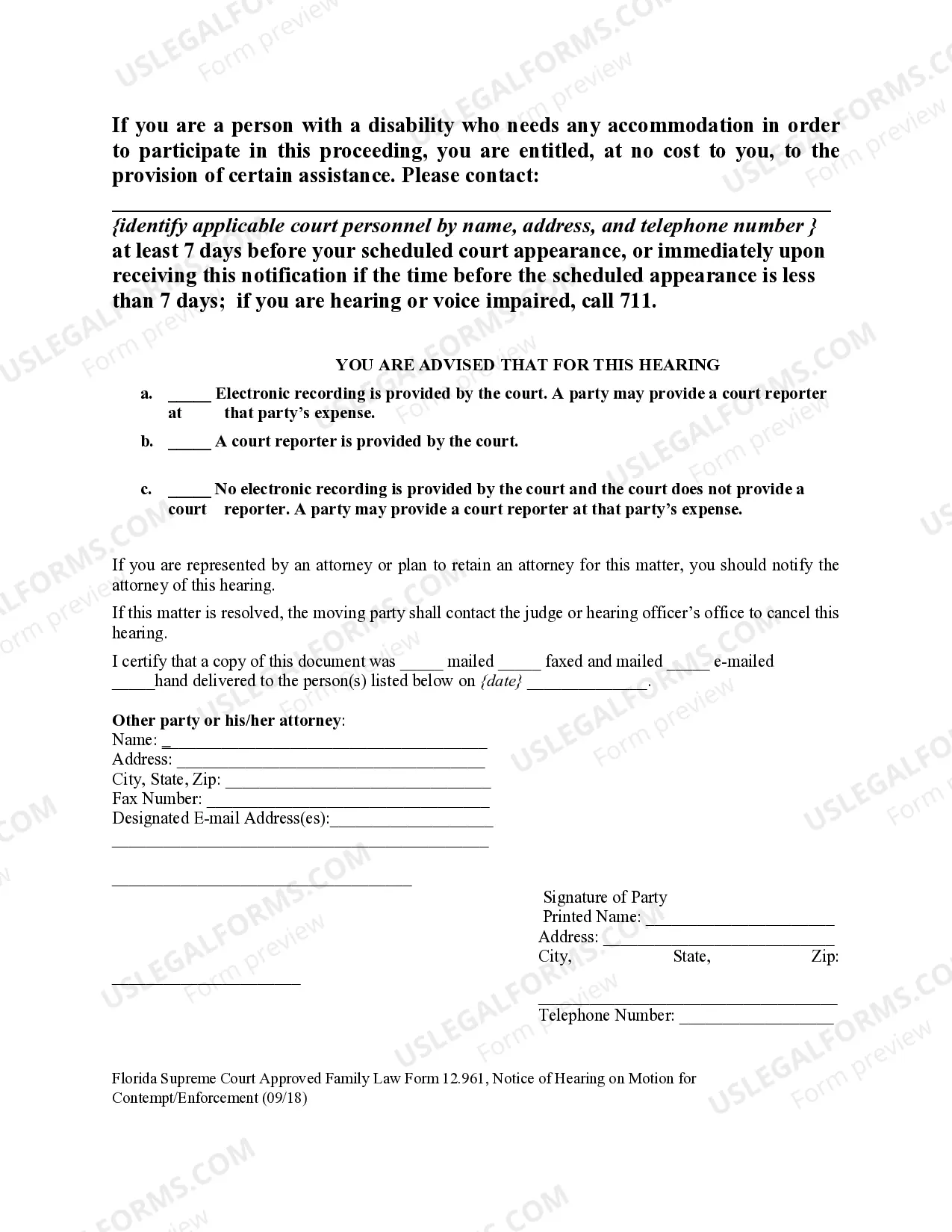 Preview Notice of Hearing on Motion for Contempt - Enforcement
