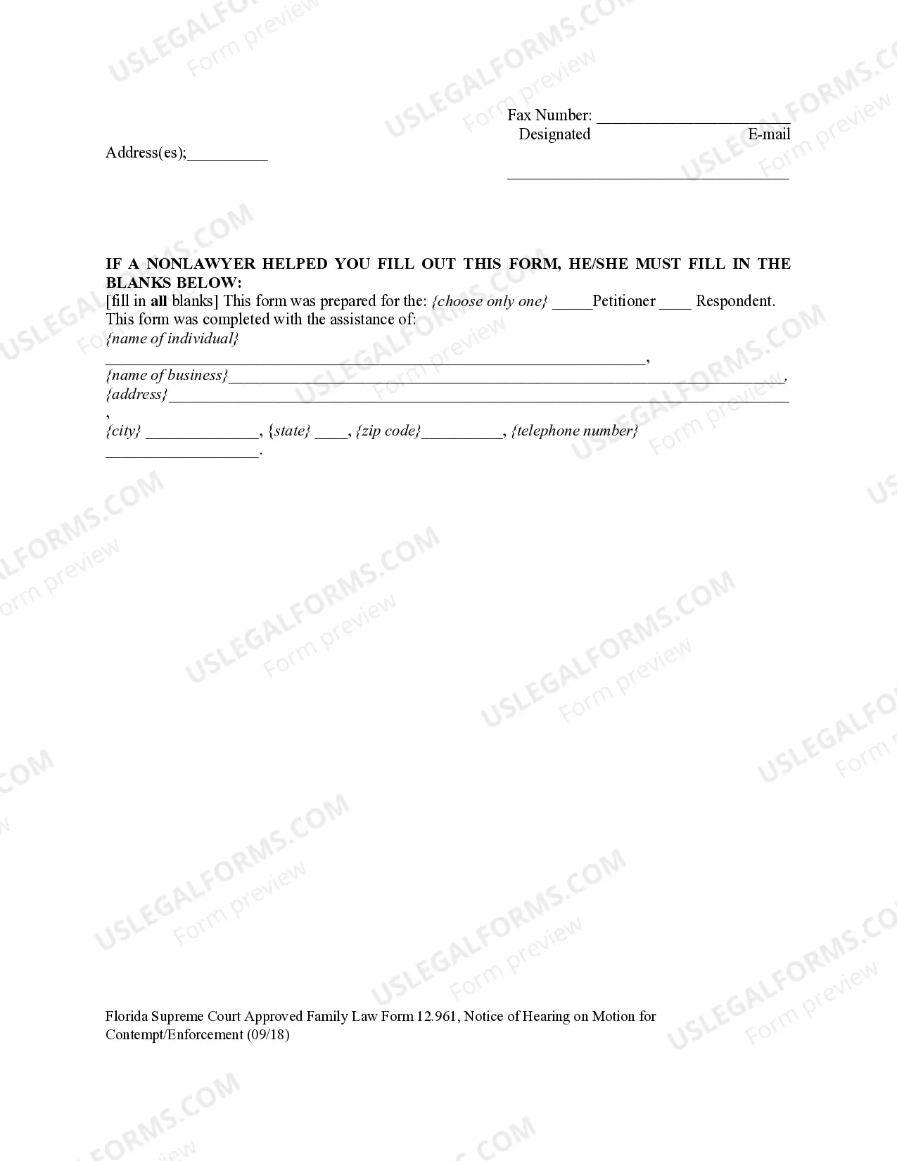 Preview Notice of Hearing on Motion for Contempt - Enforcement