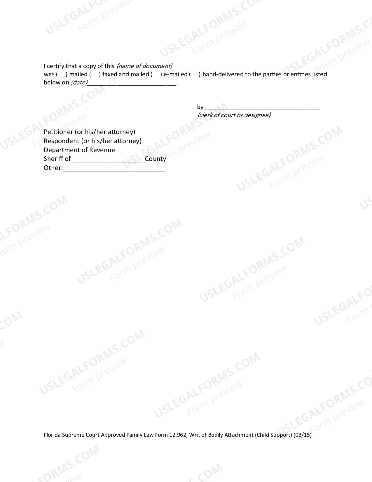 Preview Writ of Bodily Attachment - Child Support