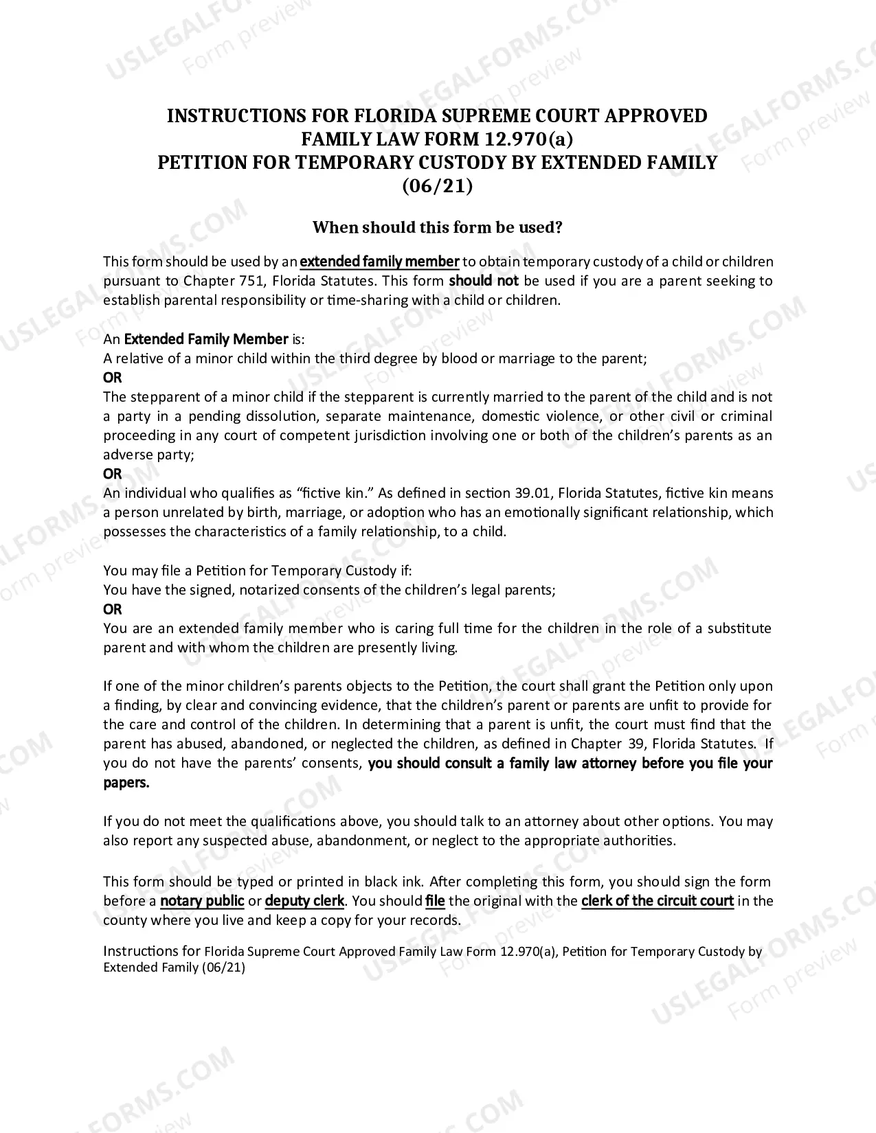 Preview Petition for Temporary Custody by Extended Family
