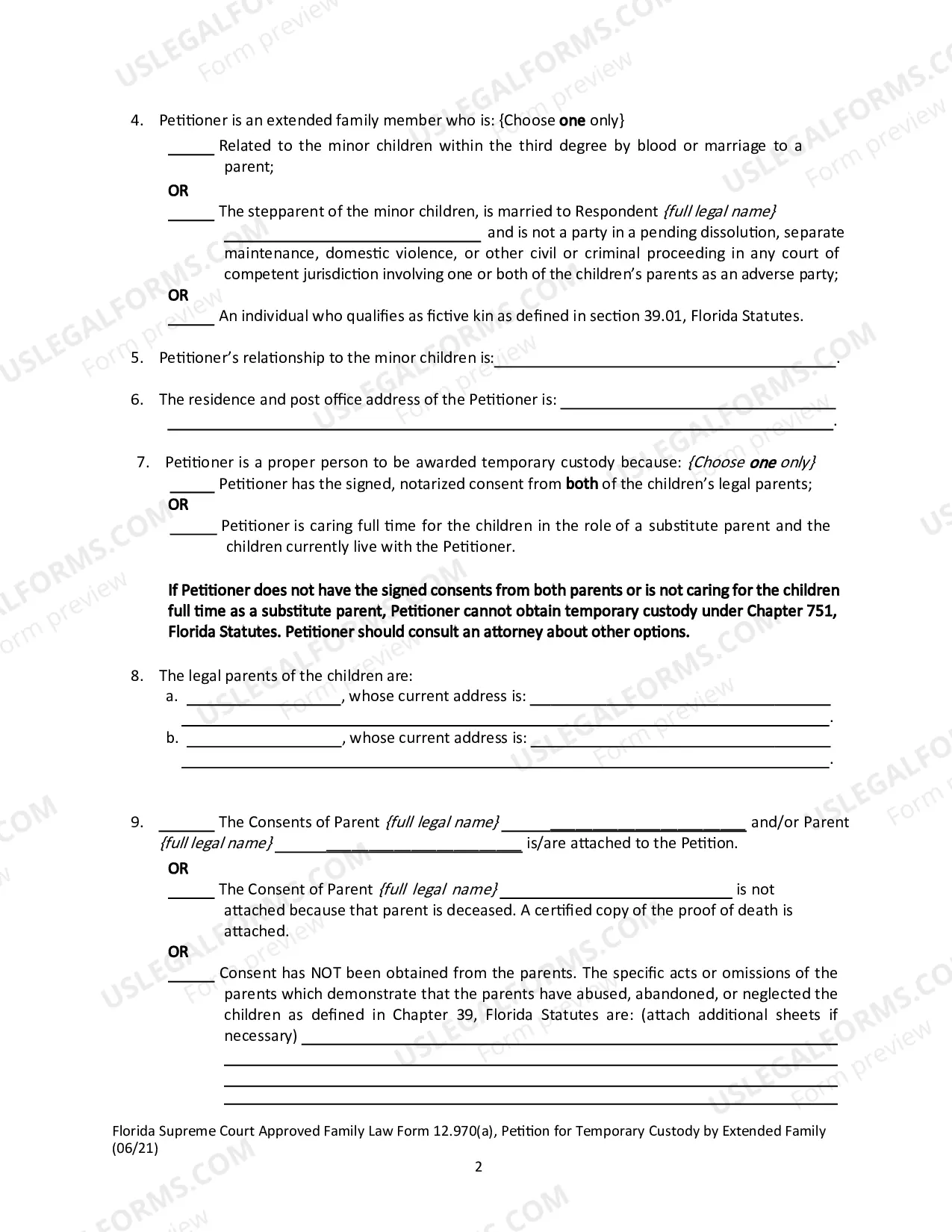 Preview Petition for Temporary Custody by Extended Family