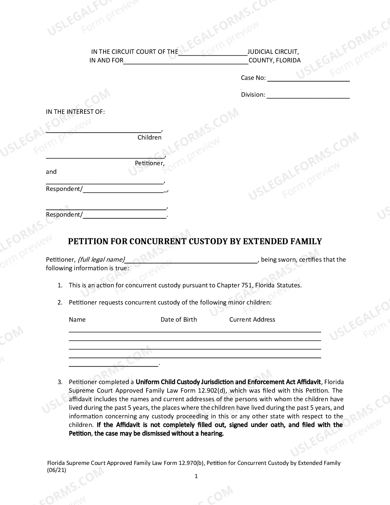 Preview Petition for Concurrent Custody by Extended Family