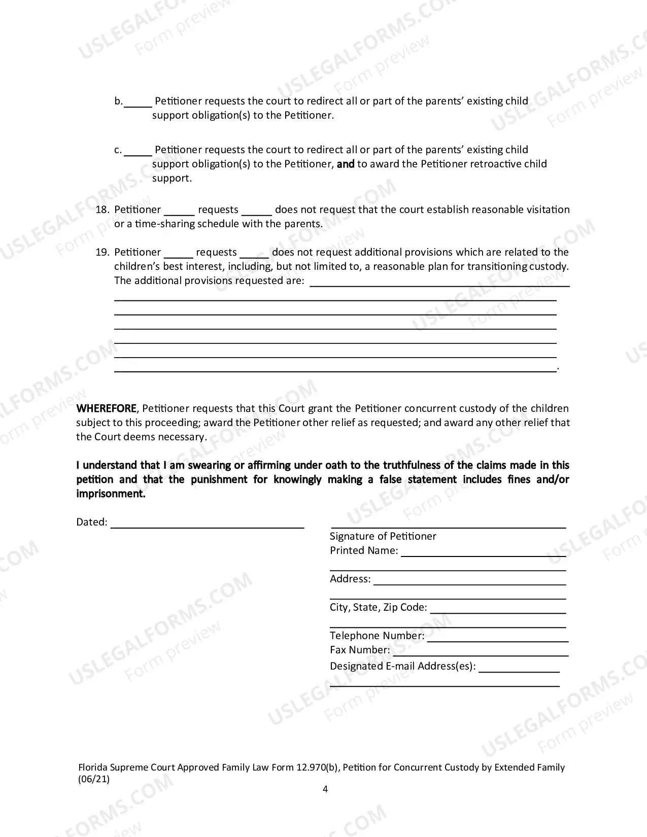 Preview Petition for Concurrent Custody by Extended Family