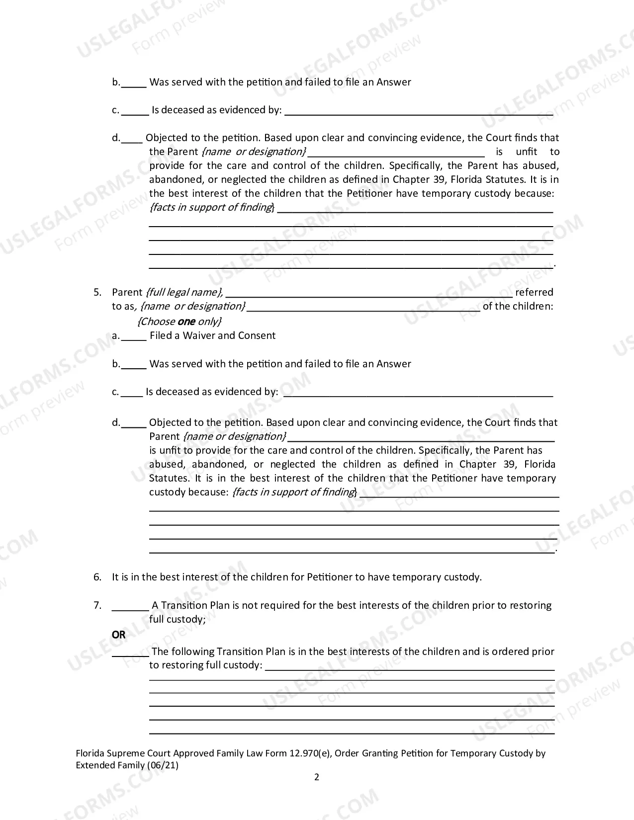 Preview Order Granting Petition for Temporary Custody by Extended Family