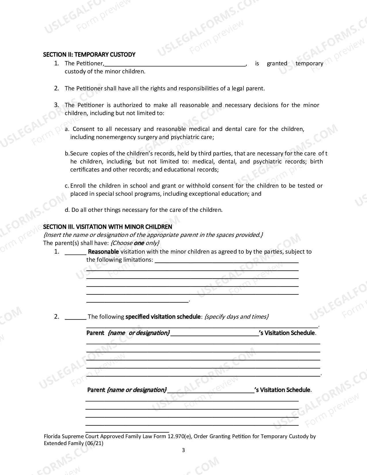 Preview Order Granting Petition for Temporary Custody by Extended Family