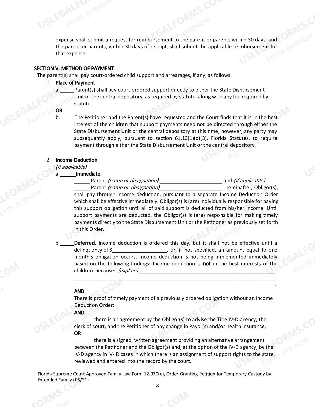 Preview Order Granting Petition for Temporary Custody by Extended Family