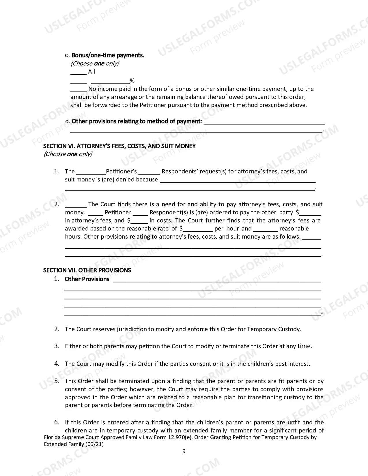 Preview Order Granting Petition for Temporary Custody by Extended Family