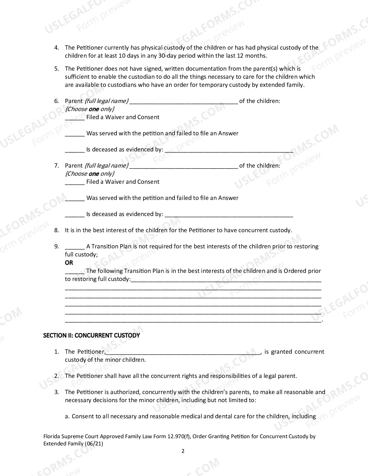 Preview Order Granting Petition for Concurrent Custody by Extended Family