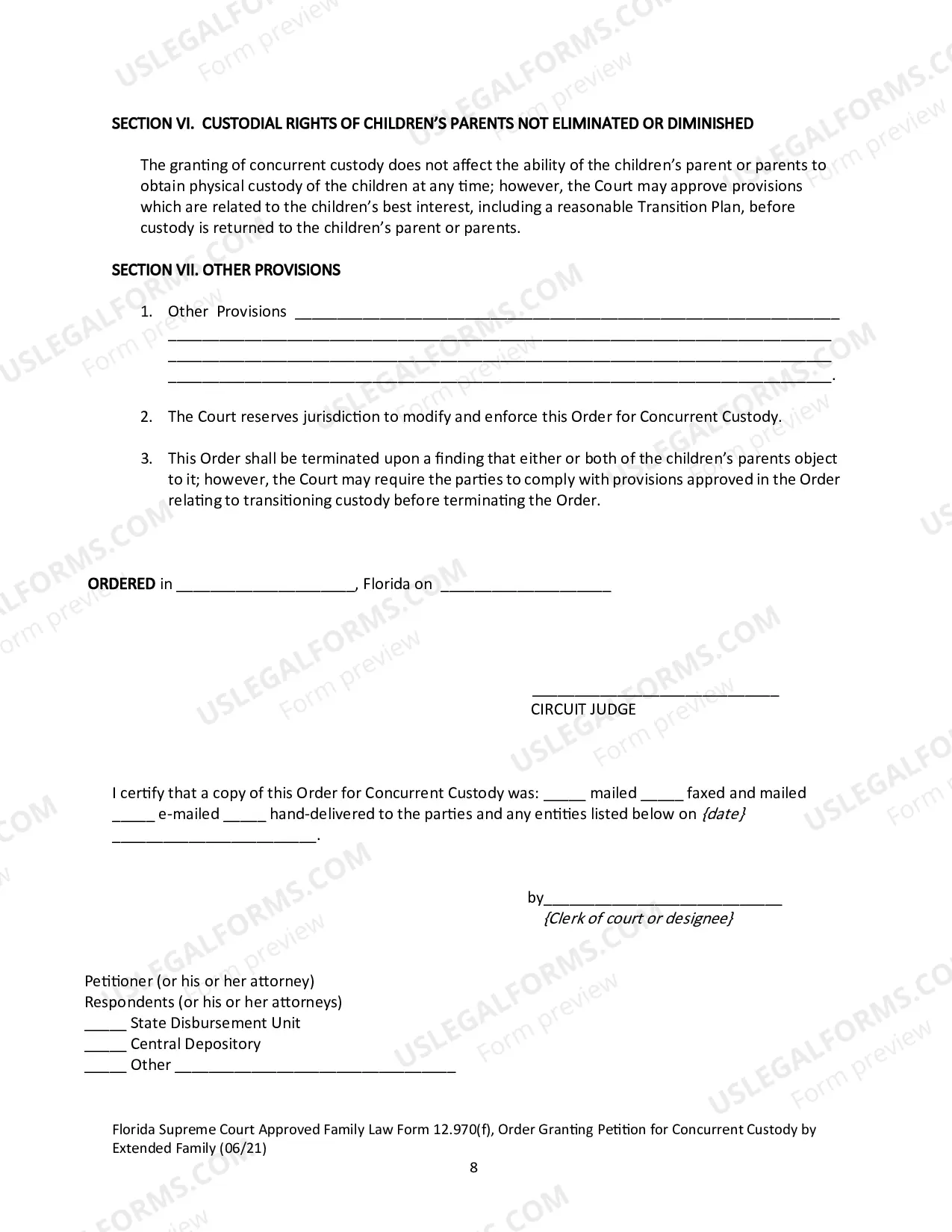 Preview Order Granting Petition for Concurrent Custody by Extended Family