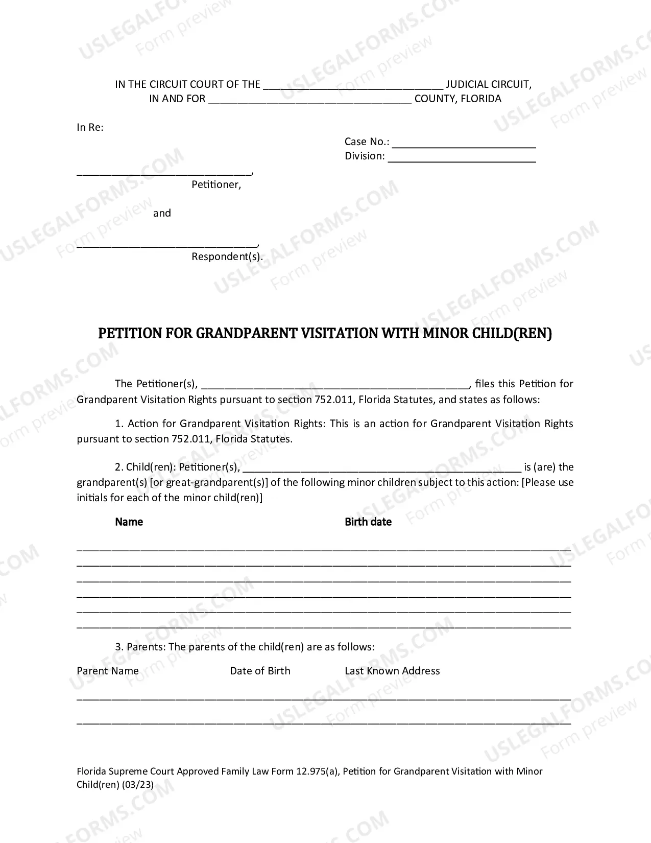 Preview Petition for Grandparent Visitation with Minor Child(ren)