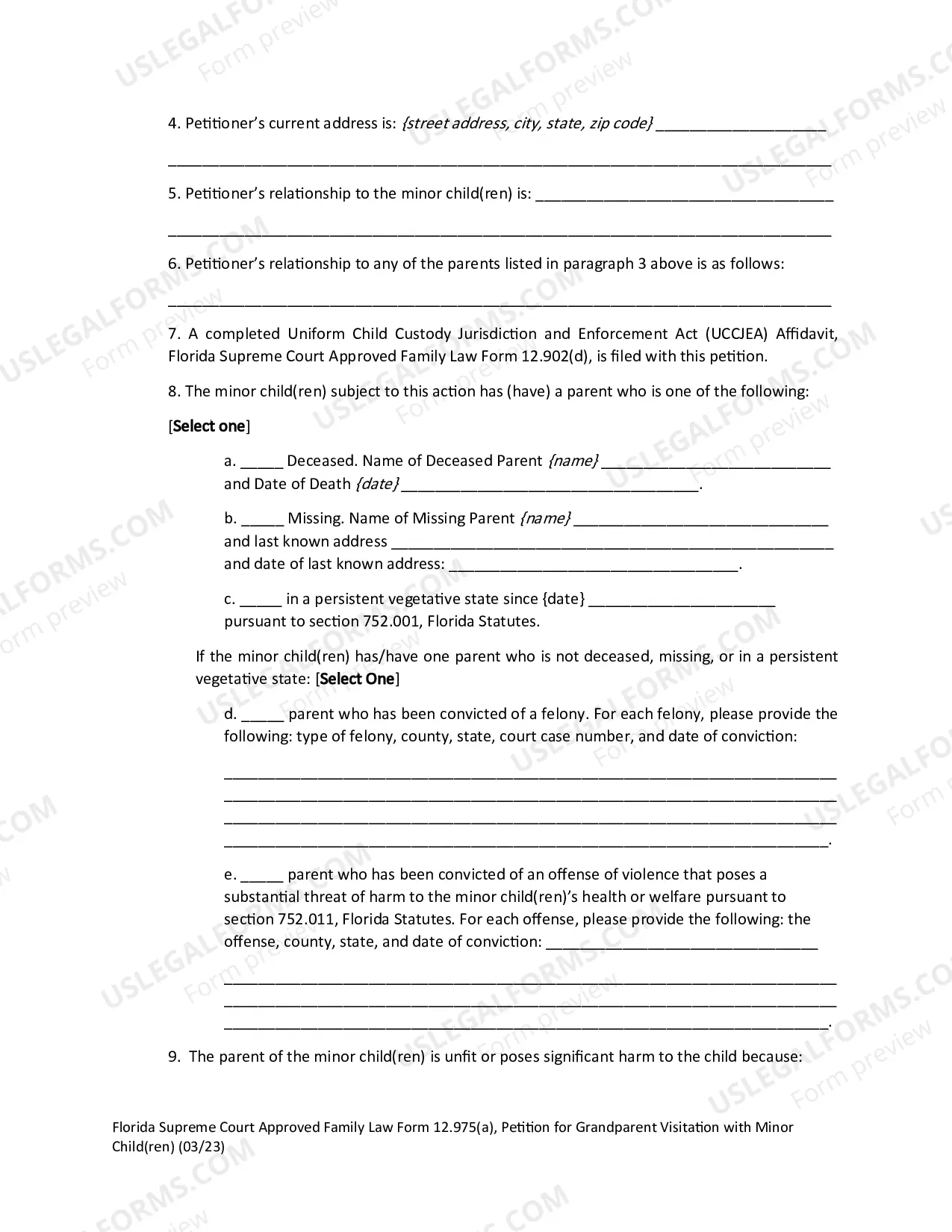Preview Petition for Grandparent Visitation with Minor Child(ren)