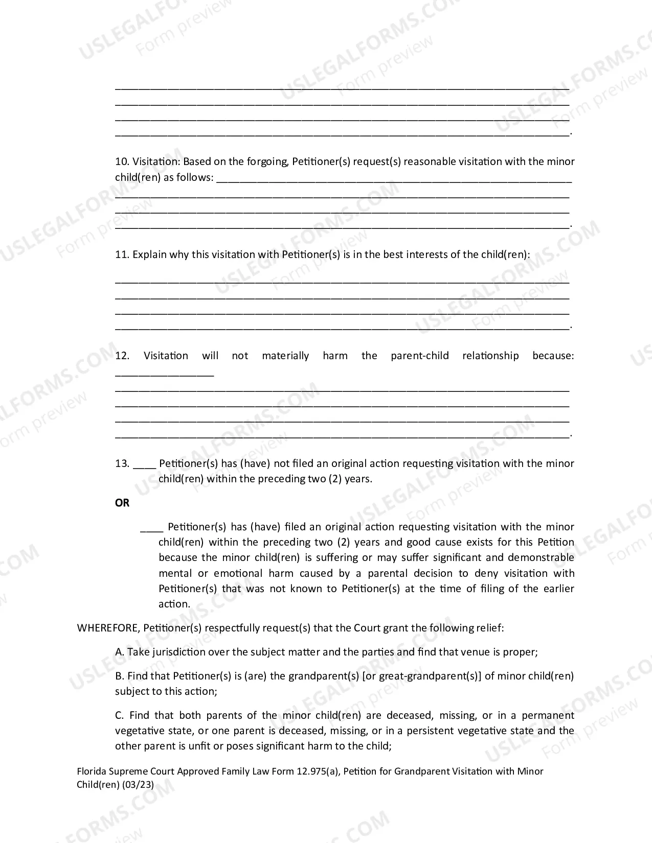 Preview Petition for Grandparent Visitation with Minor Child(ren)