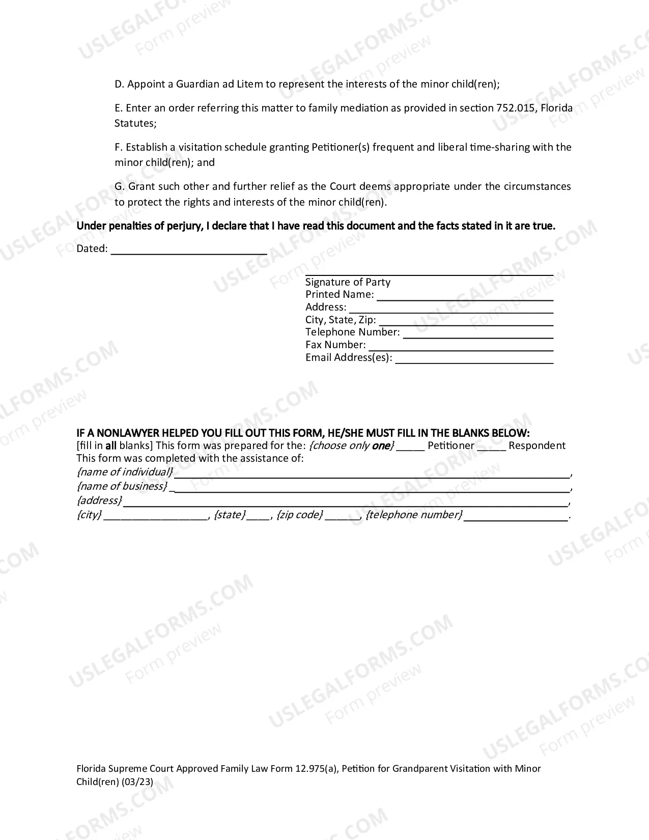 Preview Petition for Grandparent Visitation with Minor Child(ren)