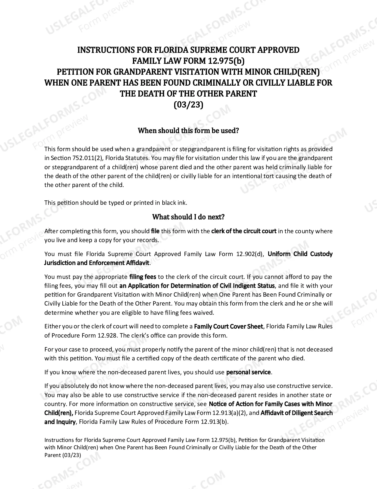 Preview Petition for Grandparent Visitation with Minor Child(ren) when One Parent Has Been Found Criminally or Civilly Liable for the Death of the Other Parent