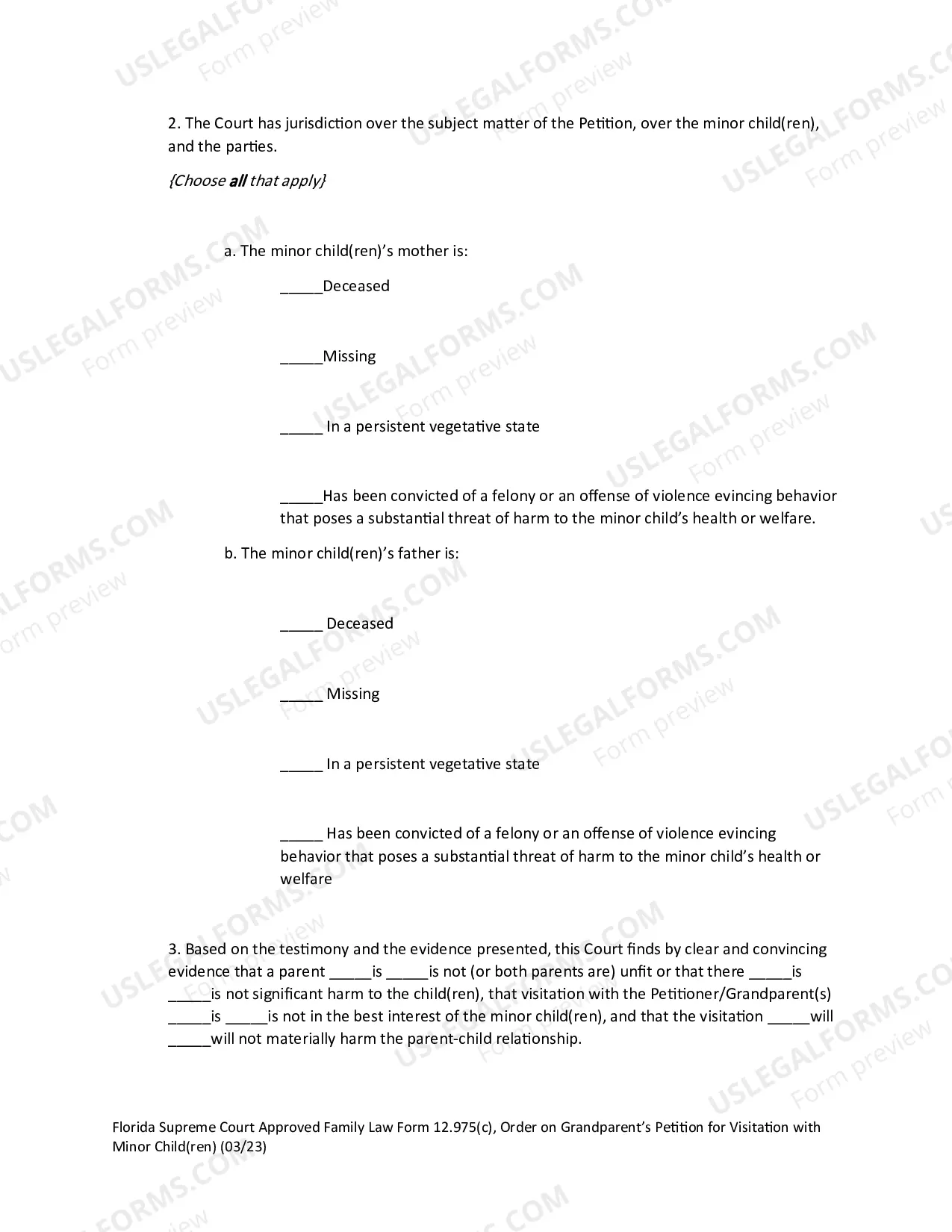 Preview Order on Granparent's Petition for Visitation with Minor Child(ren)