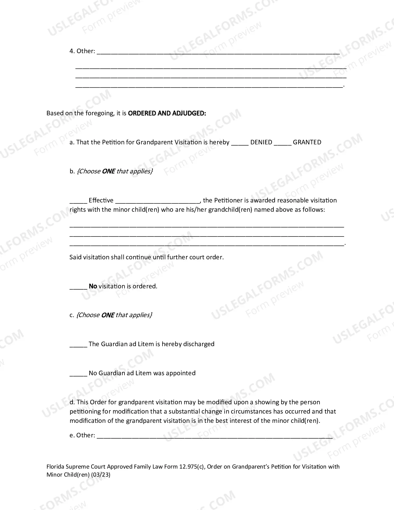 Preview Order on Granparent's Petition for Visitation with Minor Child(ren)
