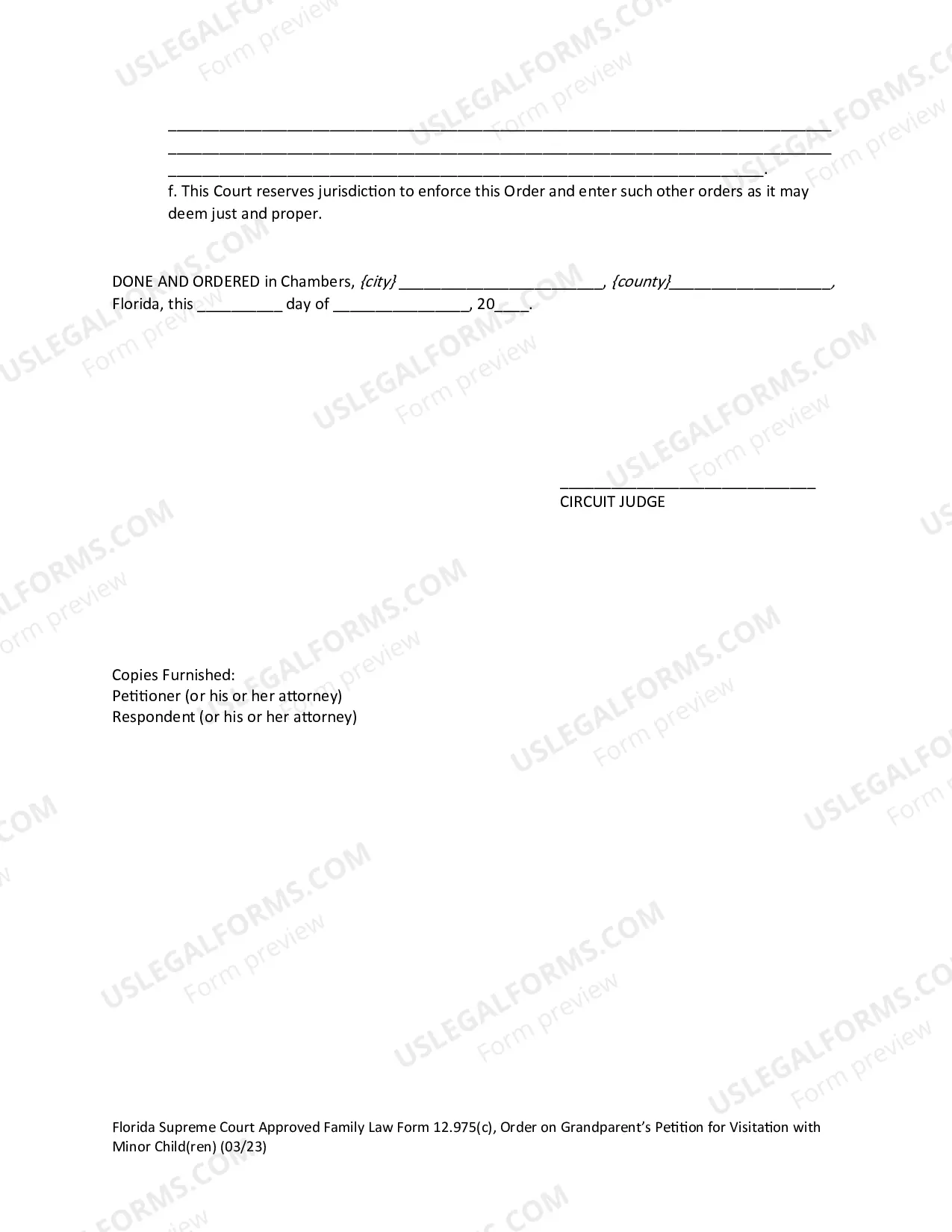 Preview Order on Granparent's Petition for Visitation with Minor Child(ren)