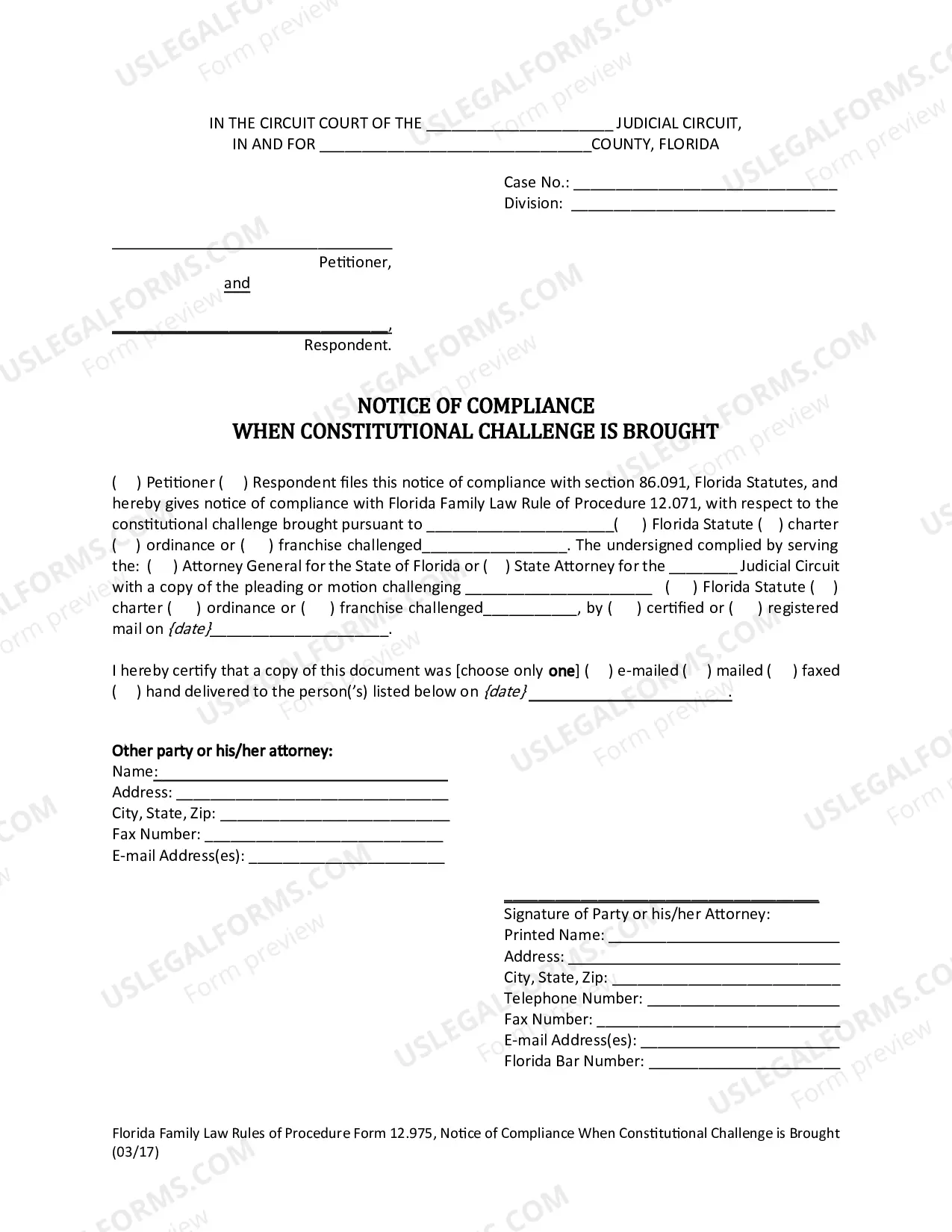 Preview Notice of Compliance when Constitutional Challenge is Brought