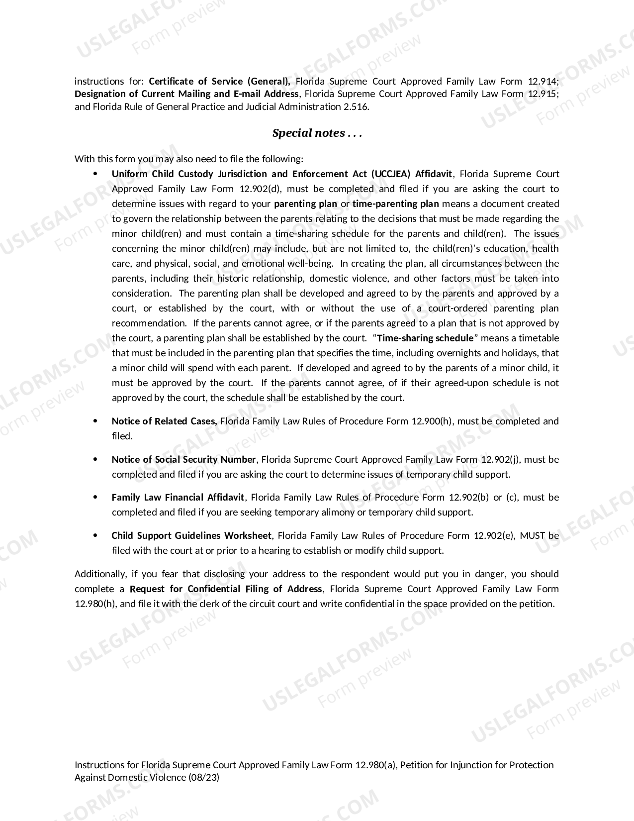 Florida Petition for Injunction for Protection Against Domestic ...