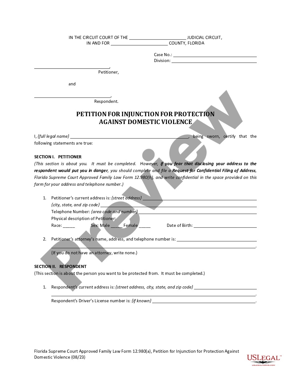page 4 Petition for Injunction for Protection Against Domestic Violence preview