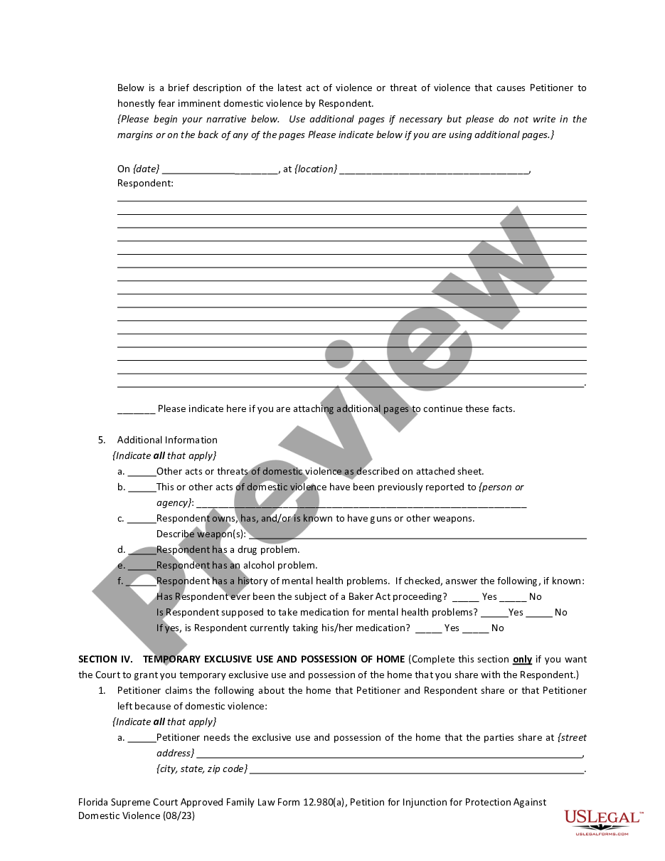page 7 Petition for Injunction for Protection Against Domestic Violence preview