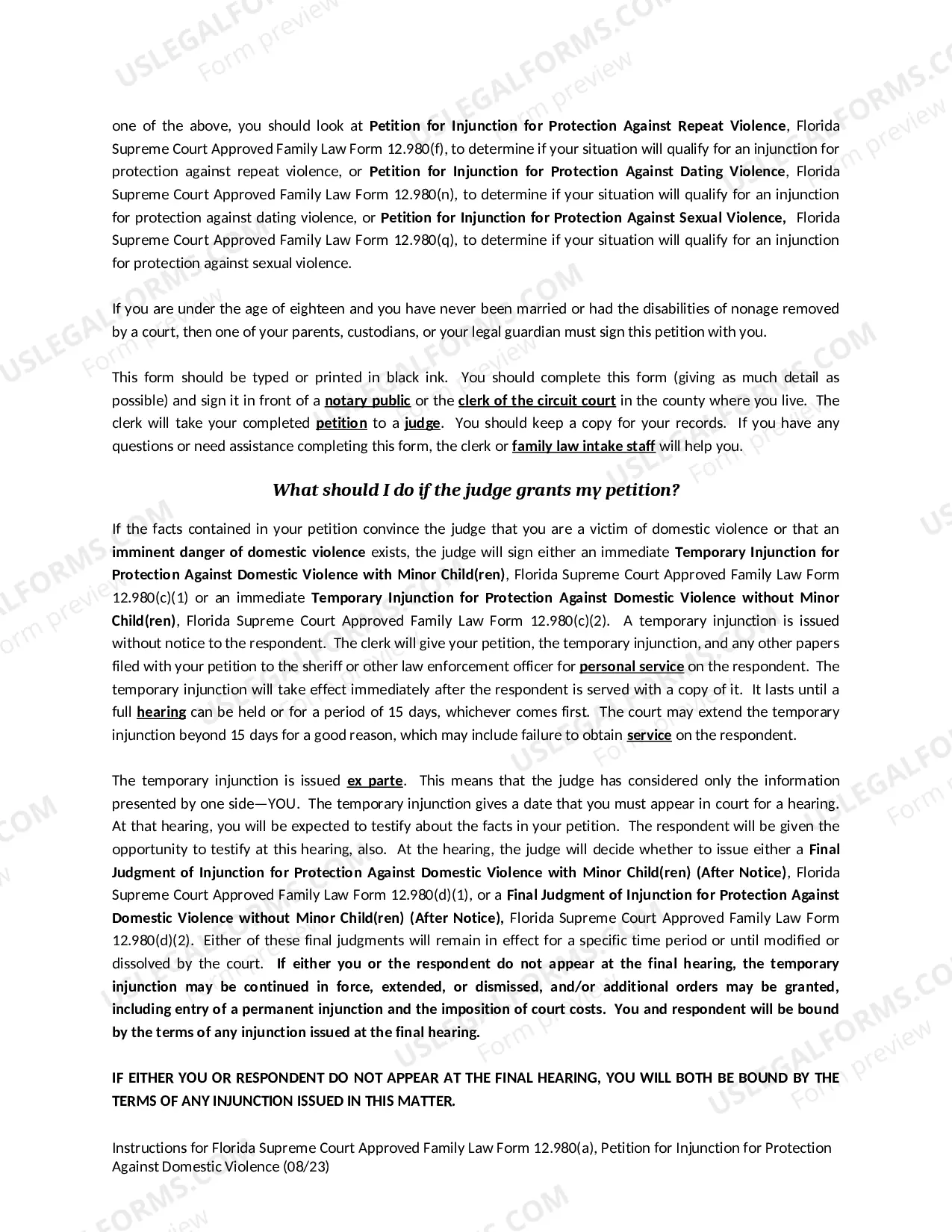 Preview Petition for Injunction for Protection Against Domestic Violence